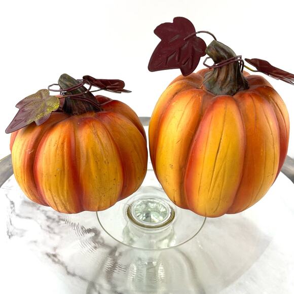 Fall Sentiment Pumpkins Thanksgiving Fall Decor Give Thanks Welcome Set of 2 - Picture 6 of 9
